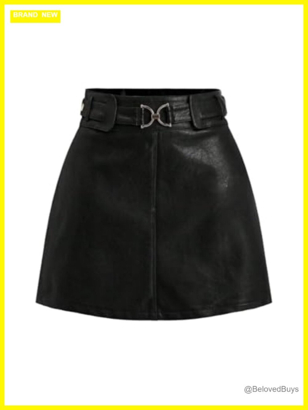Faux Leather Mini Skirt High Waist A-Line Belted Night Out